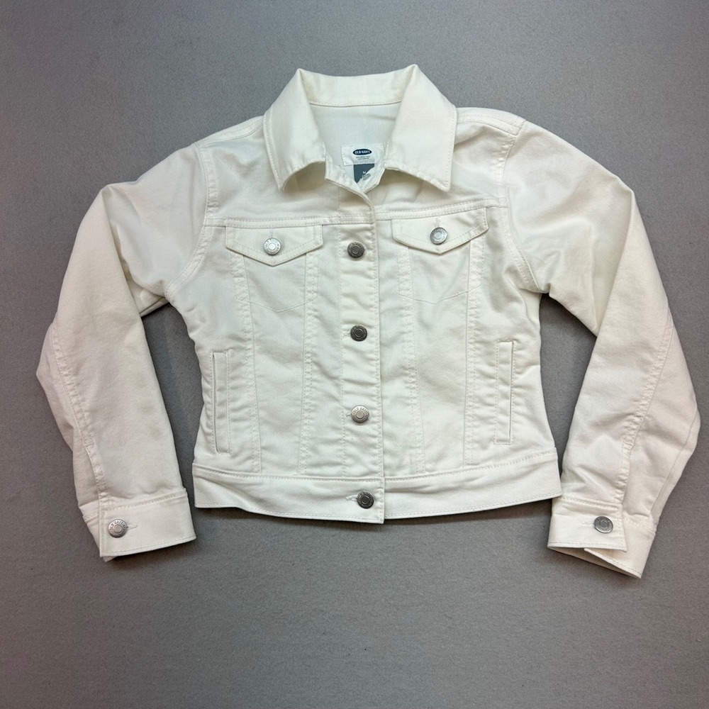 Old Navy Kids White Denim Trucker Jacket Size M 8 Regular Standard Stretch